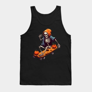 Skeleton Skater Halloween Pumpkin Tank Top